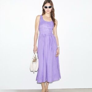NWT! Tory Burch Pleated Linen Dress in Purple Thistle, Size 8